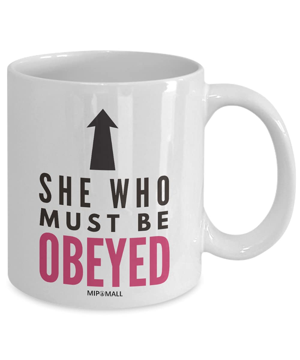 MIPOMALL Bosses Gifts, Coffee Morning Mugs, Best Boss, Worlds Greatest Lady, Funny Secretary, Birthday Cup, Presents for Christmas or Women - Work Wife Mug, Mothers Day, She Must who be Obeyed MG0007