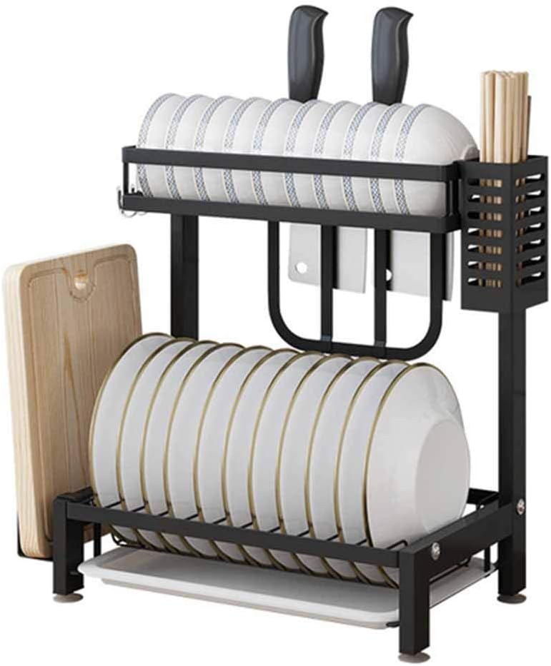 HaoY Dish Drying Rack,Double Large Capacity Storage Shelf Countertop Space Saver Tableware Drainer Stainless Steel Utensil Holder,for Kitchen