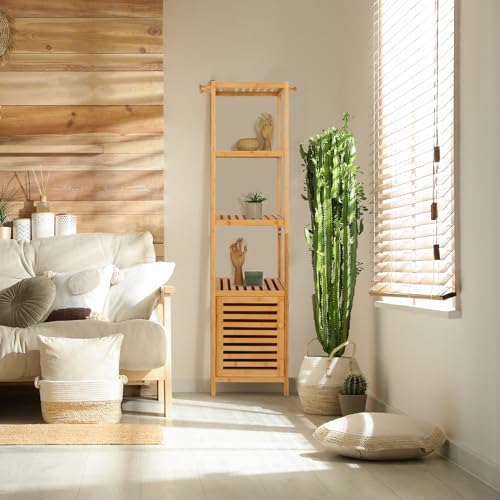 medla Bamboo Bathroom Storage Floor Cabinet: 4 Tiers Multifunctional Floor Shelving Unit Bathroom Floor Cabinet Natural Floor Shelf Free Standing Tower Corner Rack for itchen Living Room Bedroom
