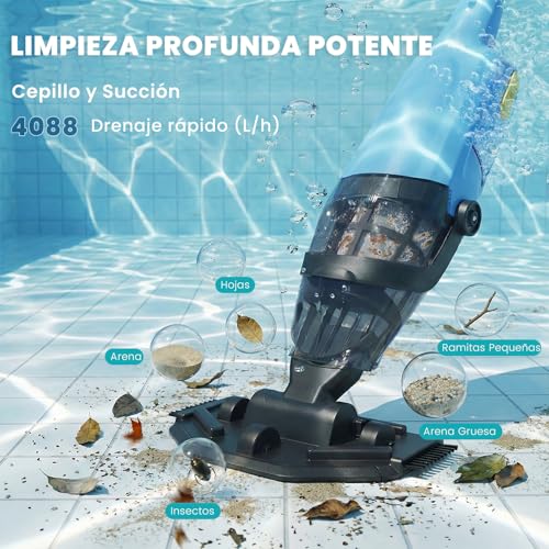 Pool Vacuum Cleaner with Battery, Cordless Pool Cleaner with 90 Minutes Runtime, Pool Vacuum, 4088L/h, Strong Suction, Fast Dirt Removal