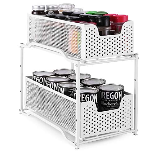 Simple Trending Stackable 2Tier Under Sink Organizer with Sliding Storage Drawer, White