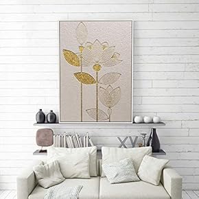 Framed Canvas Home Artwork Decoration Golden Abstract Style Canvas Wall Art for Living Room, Bedroom - 16x24 inches