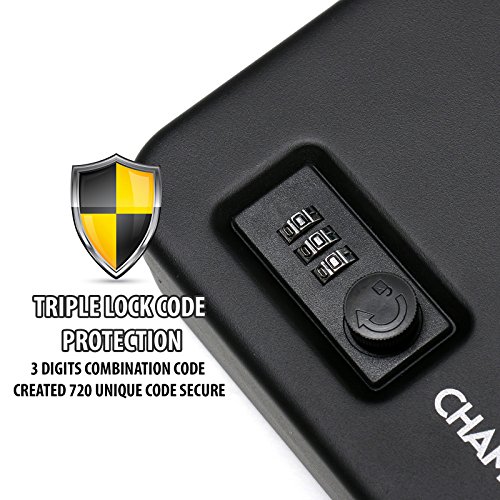 Champs Gun Safe with 3 Digits Combination Lock-box for Pistol, Money, Jewelry, TSA & CA DOJ Approved [X-Large, 9.5" x 6.5" x 1.75"] - Thumbnail 2