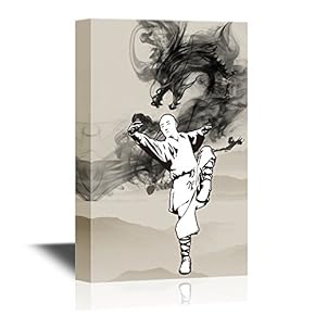 Canvas Wall Art - Man Practicing Taiji The Traditional Chinese Martial Art - Gallery Wrap Modern Home Art | Ready to Hang - 12x18 inches