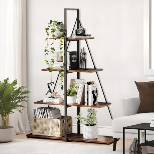 dainslef Book Shelf, 4 Tier Ladder Shelf, Ladder Bookcase with Sailboat A Shape…