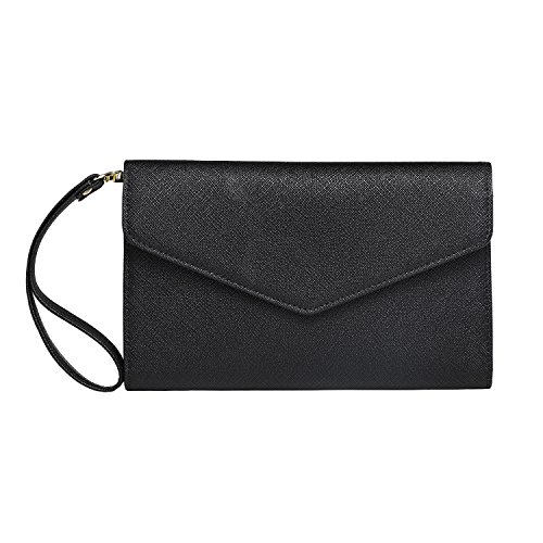 Krosslon Rfid Passport Holder Wristlet Travel Wallet Trifold Documents Organizer Slim Purse, Fit US UK CA Passport Cover Traveling Accessories for Women, Black(1#)
