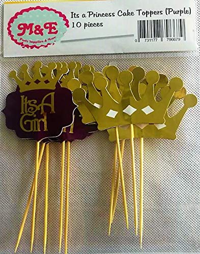 Royal Baby Shower Cake Toppers | its a Princess Baby Shower Gold Crown Cake Topper, its a boy Prince - [ Pink, Purple, Royal Blue ] [ Prince, Princess ] (5 Crowns & 5 Signs) (Princess Purple)