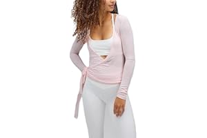 MEIWEILEYA Pilates Wrap Tie Shirt Tops for Women Long Sleeve Ballet Tie Top Dance Ballerina Cover Up Top Yoga Workout Blouse