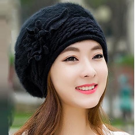 Amazon Co Jp Neaerレディース冬帽子レディースニットガールズボンネットキャップ冬ladyハットブランドウールファービーニーflower Hat Ale0525 ホーム キッチン