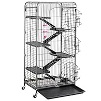 go2buy Metal 6 Levels Ferret Cage Playpen for Rabbit Chinchilla Squirrels w/3 Doors/Bowl/Water Bottle 25.2 x 16.9 x 51.6 Inch Black