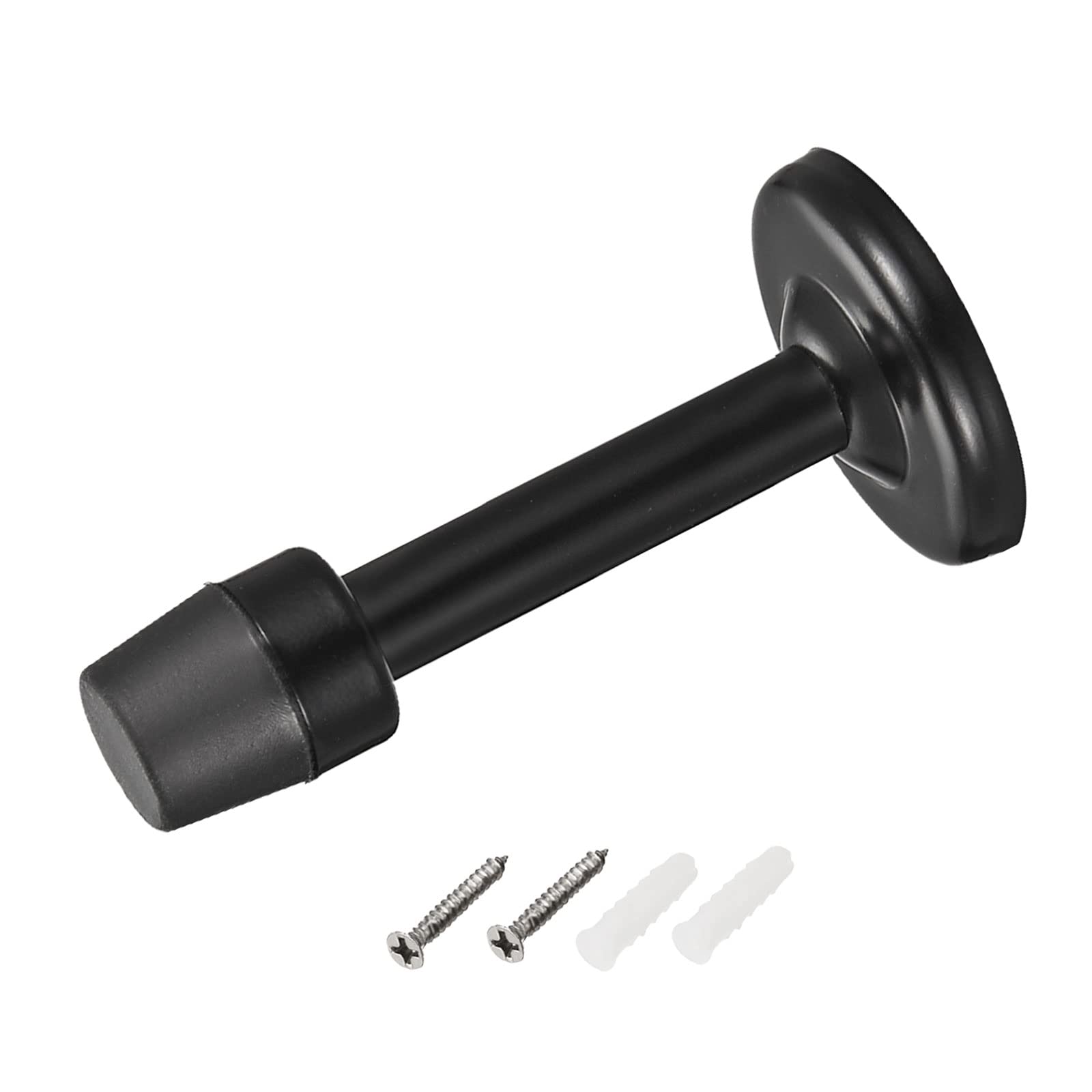 METALLIXITY Door Stop Wall Mount Door Stopper (78mm/3.07") 1pcs, Zinc Alloy Sound Dampening Door Stoppers with Screws - for Furniture Decor, Black