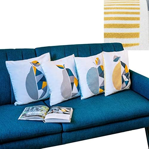 Decorative Cushion Covers 45x45 (4 pack) Soft Square Throw Pillow Cover Cases Pastel Pillowcases for Sofa Bed Couch Living Room Decor Bedroom Home Decorations Garden Furniture, White Grey Mustard Blue