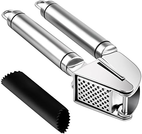 Ranphykx Garlic Press and Peeler Set. Stainless Steel and Silicone Tube Roller Silicon Rolling Tube Peeler
