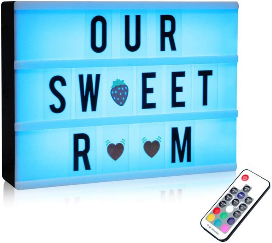 7 Colours Changing Cinematic Light Up Box with 120 Letters, ME456 A4 size RGB LED Message Cinema Sign with Wireless Remote Control