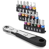 Riddle Star 19pcs S2 Micro Ratchet Wrench Screwdriver Bit Set with Phillips,Slotted,Hexagon and Torx 1/4" Drive Size,Reversible Drive Handle and Multi Bits Set