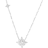 GTKIKM Women's Pendant Necklace, S925 Sterling Silver Radiant Star Necklace with Zirconia Full Diamond Pendant Necklace (Silver)