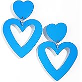 Bowitzki Double Heart Earrings Dangling Love Heart Shape Acrylic Drop Earrings Gift For Women Valentine's Day Thanksgiving Day