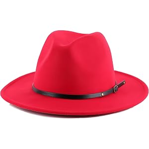 TUPWELY Unisex Adjustable Belt Buckle Wide Brim Fedora Hat, Felt Panama Hat for Men Women Formal Casual Wear