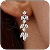 Vetieeimo Dainty Dangle Earrings Elegant Marquise Leaf Cubic Zirconia Drop Earrings Wedding Prom Parties Earrings Stylish Jewelry Gift