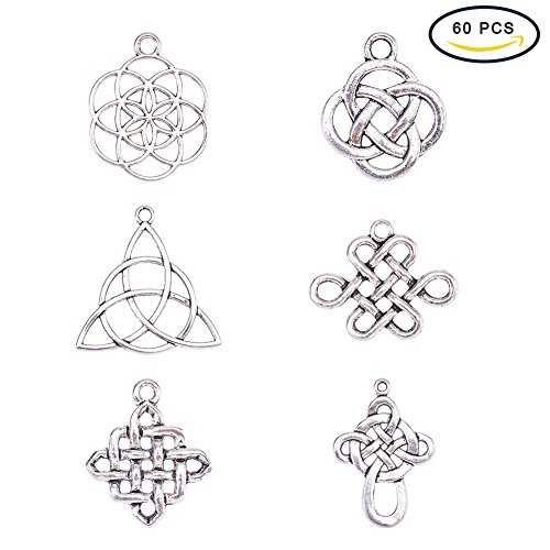 PH PandaHall 60 Pieces 6 Style Tibetan Alloy Celtic Knot Cross Charms for DIY Necklace Pendants Making