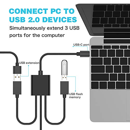 USB Type C to USB 2.0 Splitter,KUXIYAN USB C Male to 3 USB 2.0 Female 3-Port High Speed Hub Adapter Compatible with MacBook Air, MacBook Pro, Google Pixel, Galaxy S8/S9/S10,Note 8/9 More USB-C Devices
