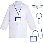 mifengda Doctor Scientist Costume Kids Lab Coat and Goggles Children Dress Up Kit with ID Card Magnifying Glass for Halloween
