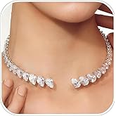 XSBODY Cubic Zirconia Open Collar Necklace for Women Prom Jewelry Statement Teardrop Silver Cuff Choker Necklace Non Tarnish