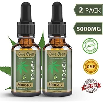 (2-Pack) Hemp Oil 5000mg Extract for Pain, Anxiety & Stress Relief - Peppermint Hemp Flavor, Pure Extract, Vegan Friendly, Helps with Skin & Hair, Relaxation, Better Sleep