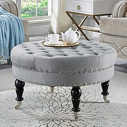 24KF Large Upholstered Tufted Button Velvet Round