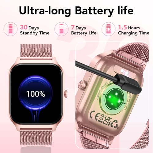 CASCHO Women's Smartwatch, 1.85 Inch Smartwatch with Call/Answer, 120+ Sports Smart Watch with Pedometer/Sleep, Fitness Tracker for iOS Android – Elegant Rose Gold 7