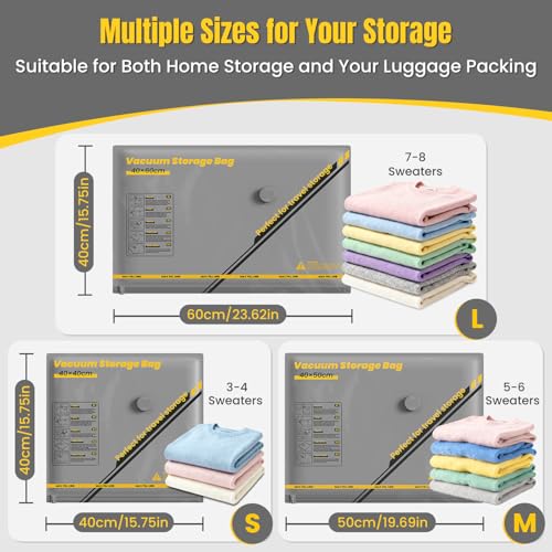 Vacuum Bag with Wireless Pump, 15 Pieces Compression Travel Bags (5 x 40 x 40 cm, 5 x 40 x 50 cm, 5 x 40 x 60 cm), Save 80% Space, Suitable for Travel Suitcases and Home Storage