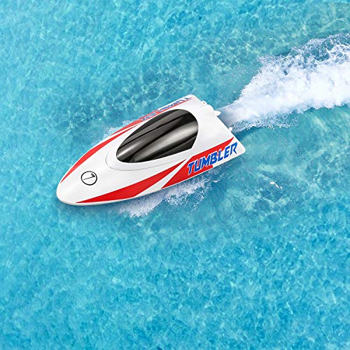 FUNTECH RC Boat High Speed 30km/h Pool Racing - 10.5 inch 2.4 GHz Remote Control Boat with Self-righting Auto Roll Back - Best Gifts for Kids&Adults, Boys& Girls - White