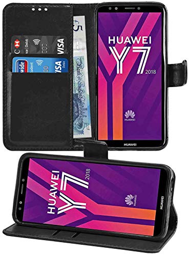 Gadget Giant Wallet Case for Huawei Y7 2018 Y7 Prime 2018 PU Leather Wallet Flip Case Cover -Black