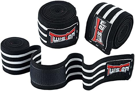 Twister Fight Knee Wraps (Pair) for Cross Training WODs,Gym Workout,Weightlifting,Fitness &amp; Powerlifting - Knee Straps for Squats - For Men &amp; Women- 72"-Compression &amp; Elastic Support (BLACK/WHITE)