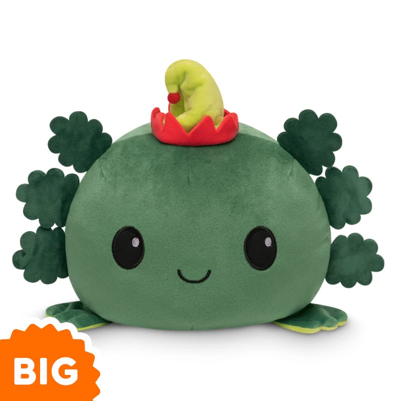 TeeTurtle - Original Reversible Big Axolotl Plushie - Green Elf - Huggable and Soft Sensory Fidget Toy Stuffed Animals That Show Your Mood - Perfect Gift for the Holidays!