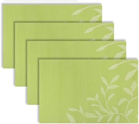 YKALF Home Decor Plastic Leaves Placemats For Dining Table,Durable Kitchen Mats,Set Of 4 Woven &amp; Vinyl Placemat Green