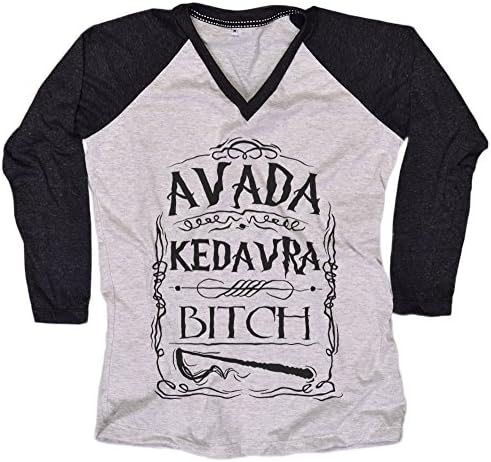 Harry Potter Women T-Shirt Avada Kedavra shirt Long Sleeve Baseball Raglan Large With Everytees Rhinestone Hair Band