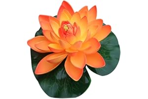 Frogued Artificial Lotus Flowers Water Lilies for Pond Pool, Realistic Floating Foam Lotus Flowers with Lily Pads Beautiful Lifelike Water Lilies for Fountain Garden Pool Aquarium Decoration Orange