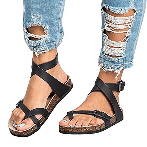 Womens Flat Sandals Buckle Strappy Thong Flip Flop Sandal Summer Shoes - Thumbnail 3