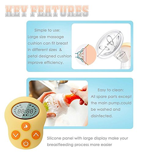 KINYO Electric Breast Pump Portable Breastfeeding Milk Pump with LCD Screen Automatic Massage Function Bpa Free - Thumbnail 4