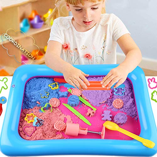 3 otters 37 PCS Play Sand Set for Kids, 4.4Pounds Magic Sand in 4 Colors Play Sand Molds with 1 Sand Tray for Age 3 4 5 6 7 and up, Boys and Girls