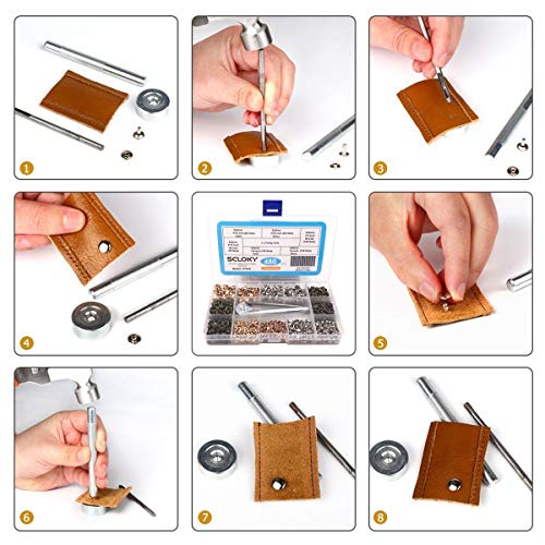 Seloky 480 Sets Leather Rivets Double Cap Rivet Tubular 3 Colors 2 Sizes Metal Studs with Fixing Tools for DIY Craft/Clothes/Shoes/Bags/Belts Repair and Decoration