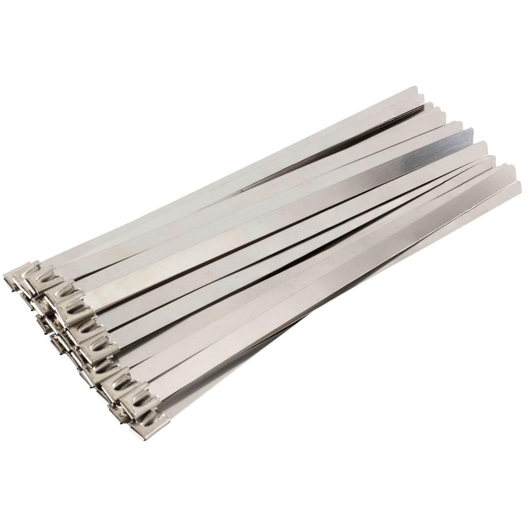 Gocableties 100 Pack of Stainless Steel Cable Ties, 360mm x 7.9mm, 316 Marine Grade Metal, Self Locking Exhaust Wrapping Ties, Workshop, Garage, Car Repair
