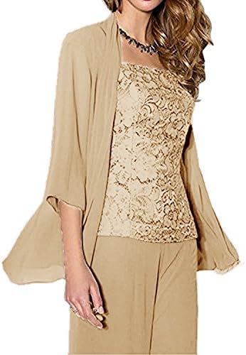 WHZZ Womens 3 Pieces Chiffon Mother Of The Bride Dress With Jacket Pant Suits