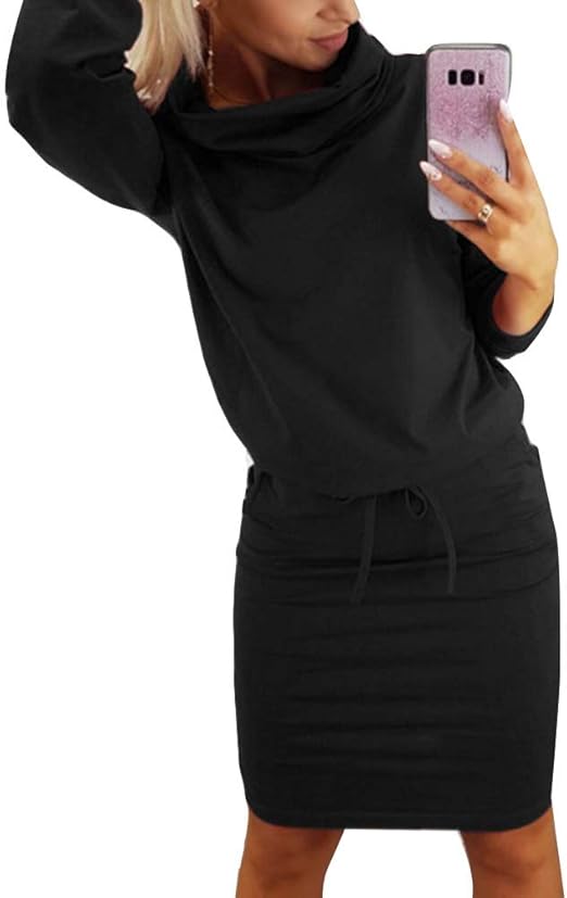 Women's Casual High Neck Long Sleeve Dresses Amazon.co.uk Clothing