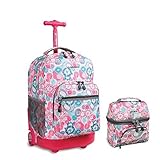J World New York Sunrise Rolling Backpack & Corey Lunch bag Set (Blue Raspberry)
