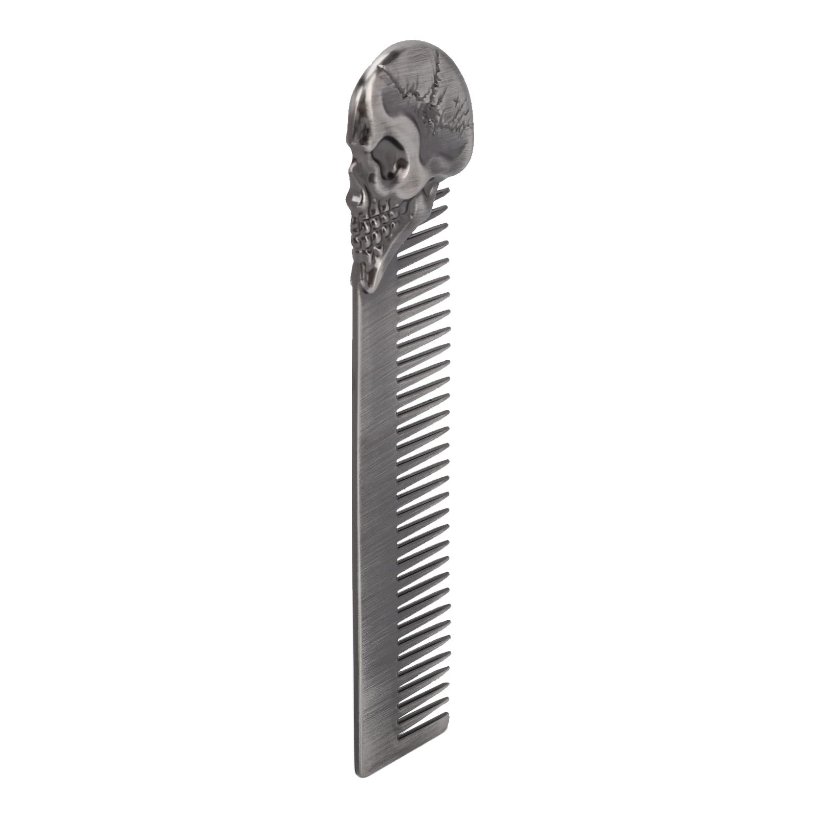 Metal Cutting Comb Hairdresser, Professional Salon Comb for Men Zinc Alloy Pocket Beard Comb with Skull Pattern Hair Comb with Mustache Shaping Oil(Silver)