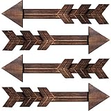 Blulu 4 Packs Rustic Wood Arrows Wall Decor Dark Wooden Arrows Wall Art Decorative Farmhouse Sign, 14.6 x 3.9 Inch