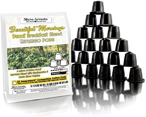 Beautiful Morning Decaf Nespresso-Compatible Nespresso Pods, 7/10 Intensity Decaffeinated Coffee (20 Count); Breakfast Blend Espresso Works with OriginalLine Machines (20 Capsules)