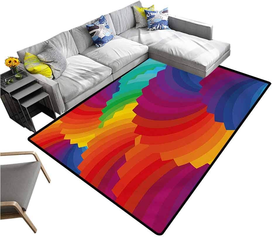 Colorful Modern Indoor Rugs Modern Gradient Dash Sea Shell Inspired Wavy Dimension Palette Stripes Artisan Rugs Mat for Living Room Bedroom Multicolor (6'x9')
